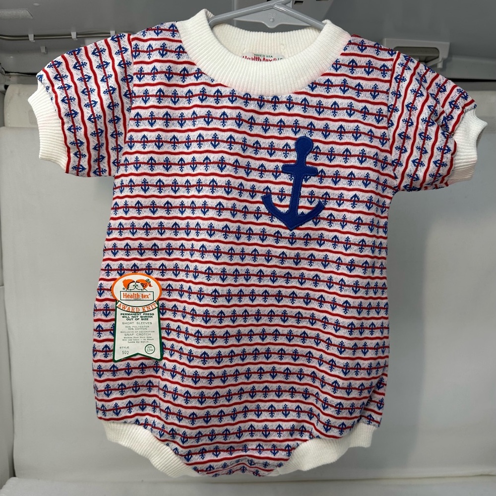 Vintage Health Tex Red and Blue Anchor Pattern Romper Size 12 Months